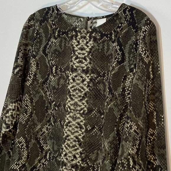 H&M Black and Green Geometric Snakeskin Pattern Shift Midi Dress, 8 - Picture 3 of 11